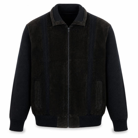 Gabicci Men's Black 3XL Wool Leather Bomber Jacket