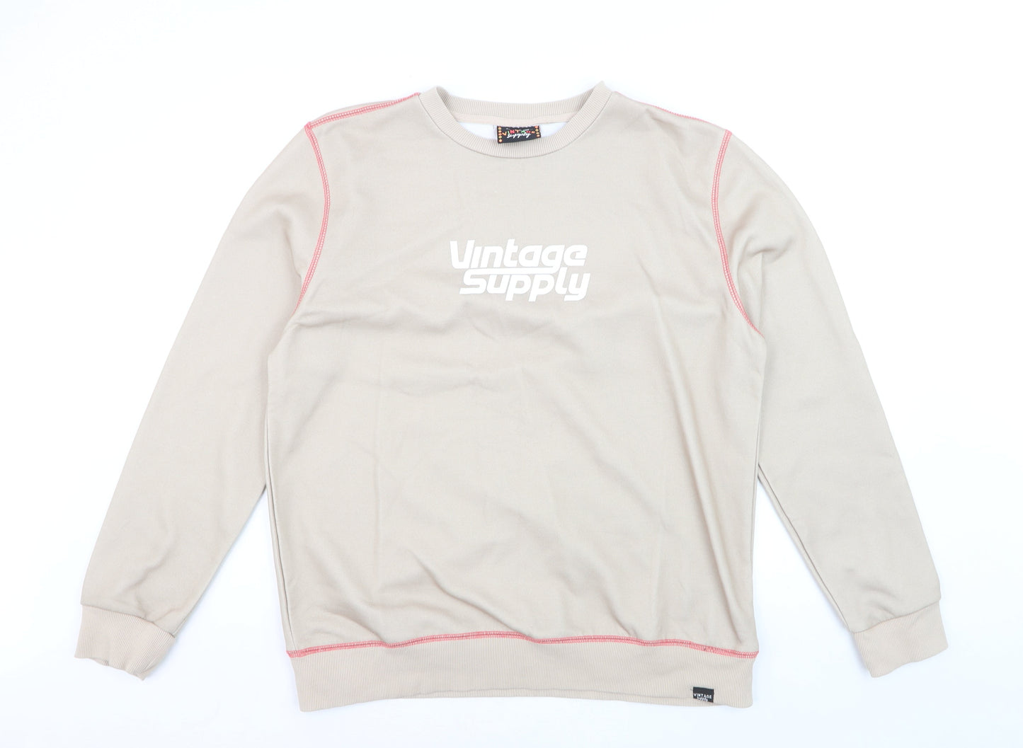 Vintage Supply Men's Beige Graphic Pullover Sweatshirt M
