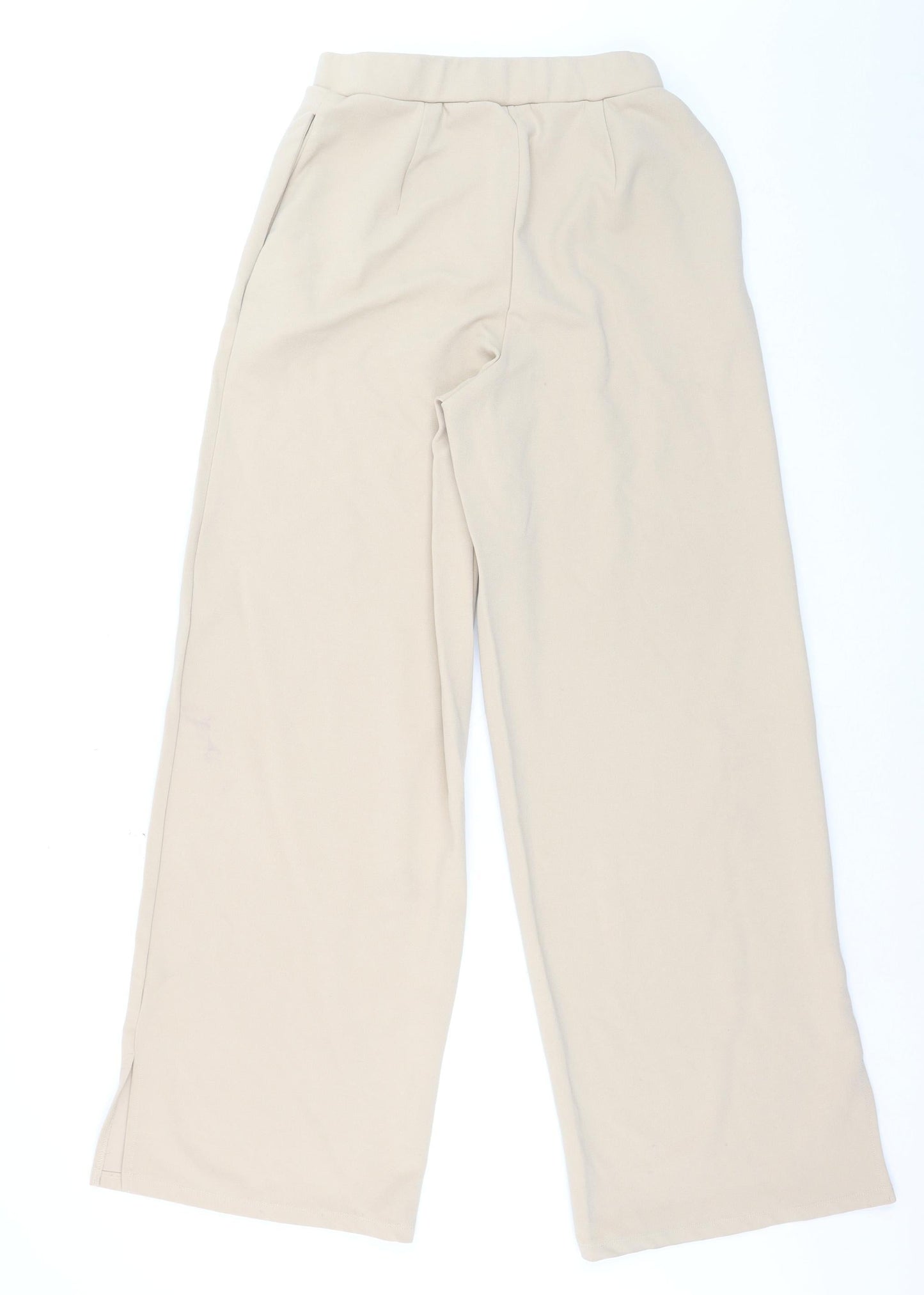 Vila Women’s Beige Wide-Leg Jersey Trousers Size M