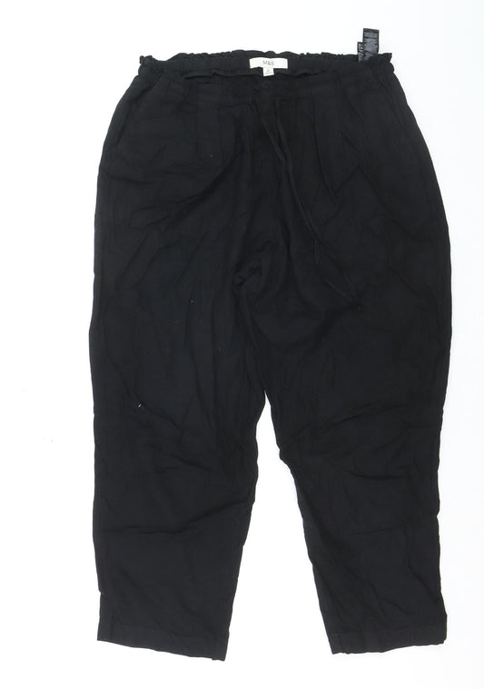 Marks and Spencer Womens Black Linen Crop Trousers Size 14 Short