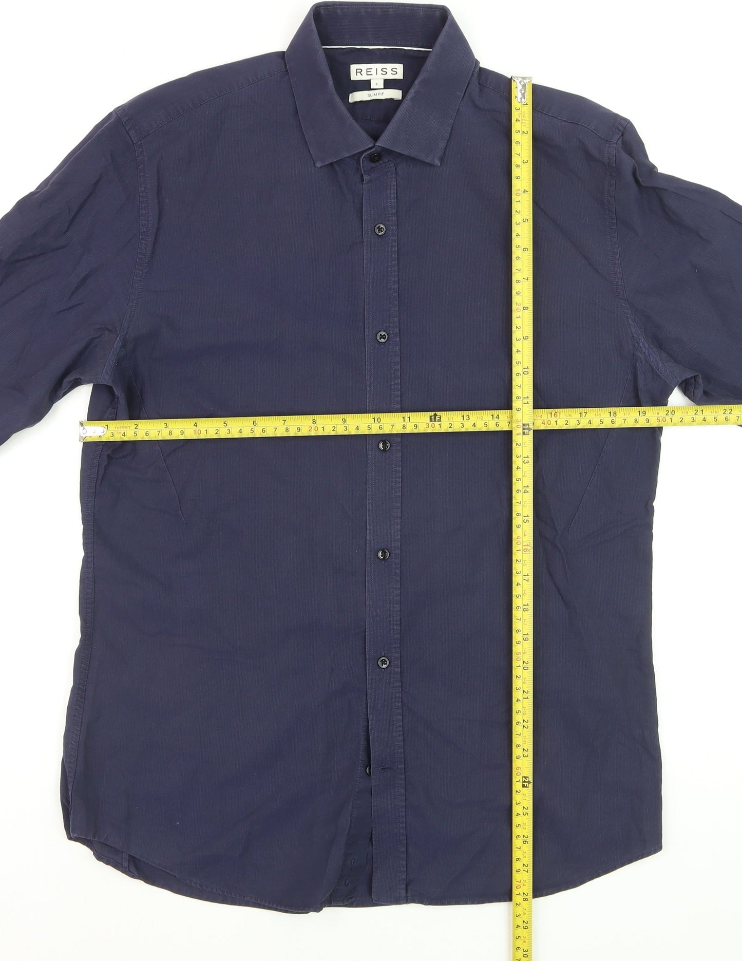 Reiss Men's Navy Slim Fit 100% Cotton Long Sleeve Dress Shirt Size L