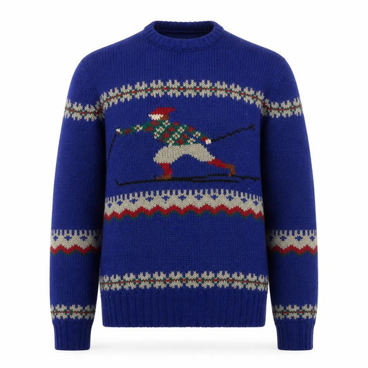 Jos. A. Bank Men's Blue Wool Ski Fair Isle Crew Neck Jumper M