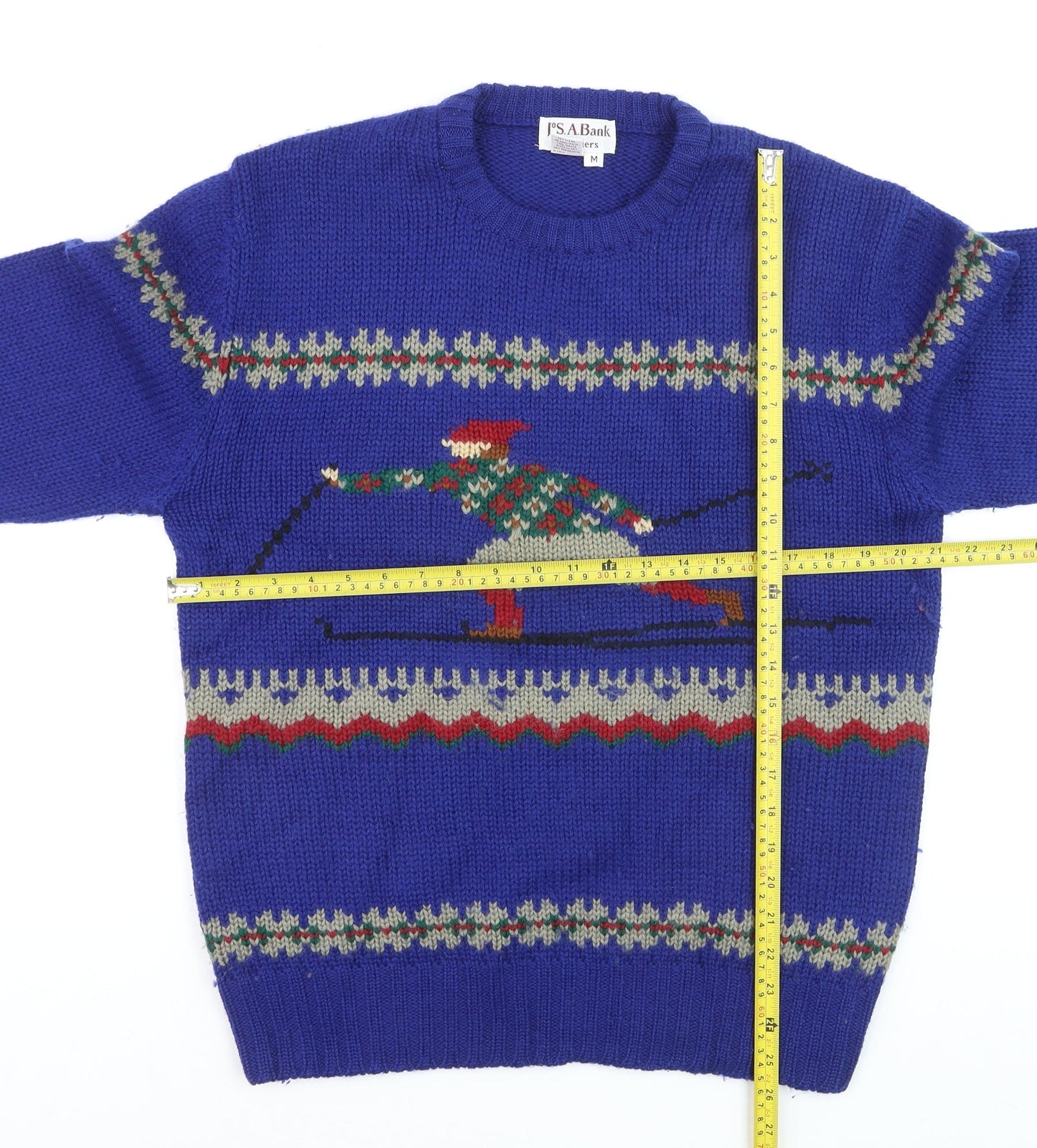 Jos. A. Bank Men's Blue Wool Ski Fair Isle Crew Neck Jumper M