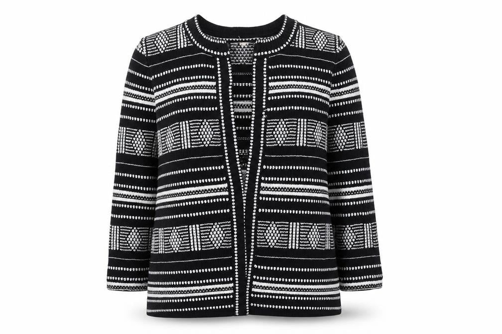 LOFT Women's Black Geometric Knit Cardigan XS Cotton