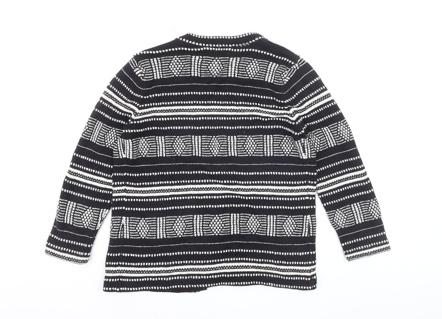 LOFT Women's Black Geometric Knit Cardigan XS Cotton