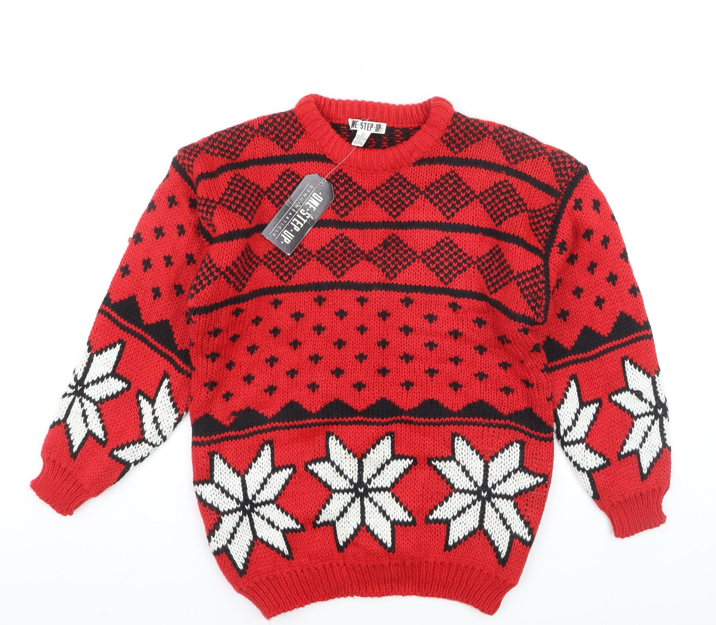 One Step Up Men's Red Chunky Knit Fair Isle Christmas Jumper L