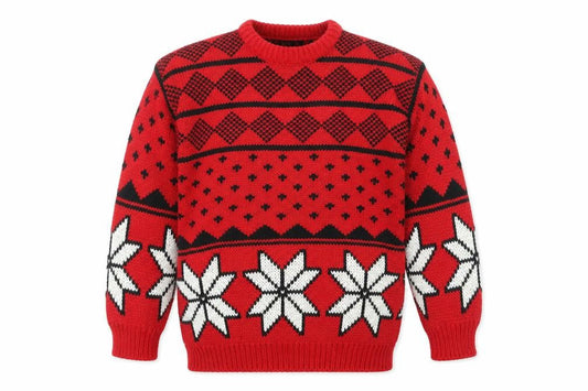 One Step Up Men's Red Chunky Knit Fair Isle Christmas Jumper L