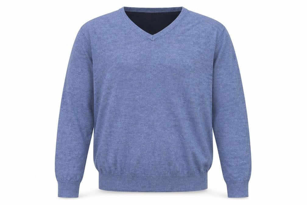 Pronto Uomo Men's Blue V-Neck Wool Blend Jumper Size L