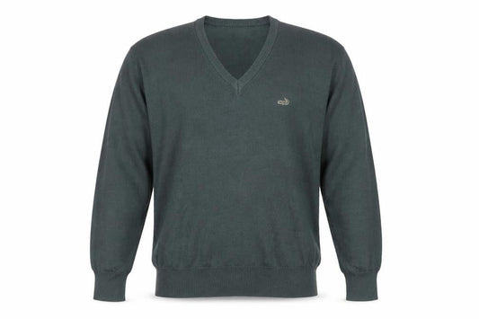Crocodile Men Green Wool V-Neck Jumper M Tight-Knit Classic