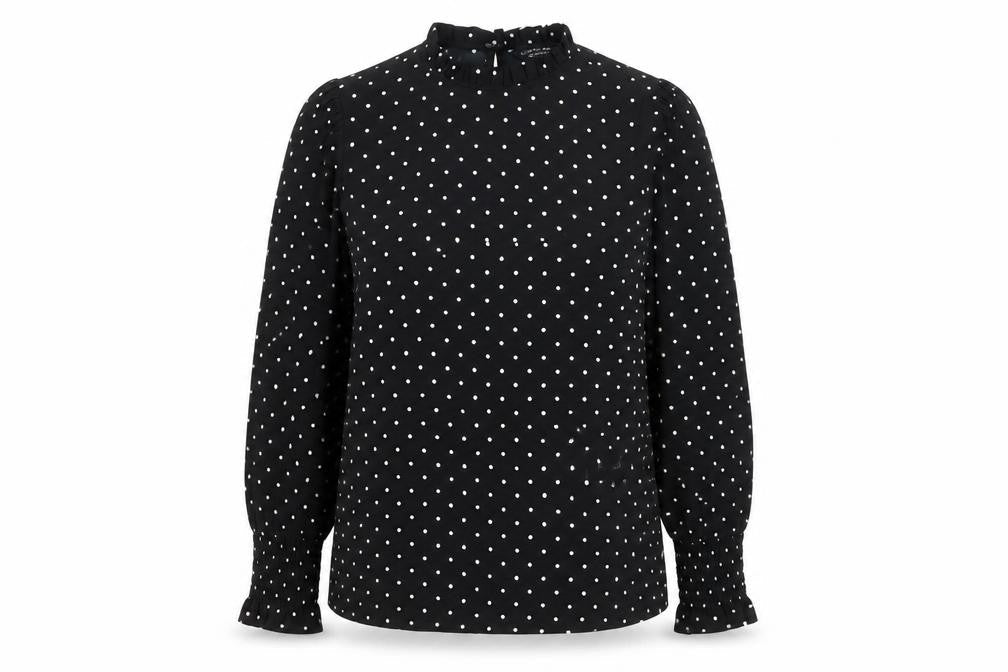 Dorothy Perkins Women Black Polka Dot Long Sleeve Blouse UK 10