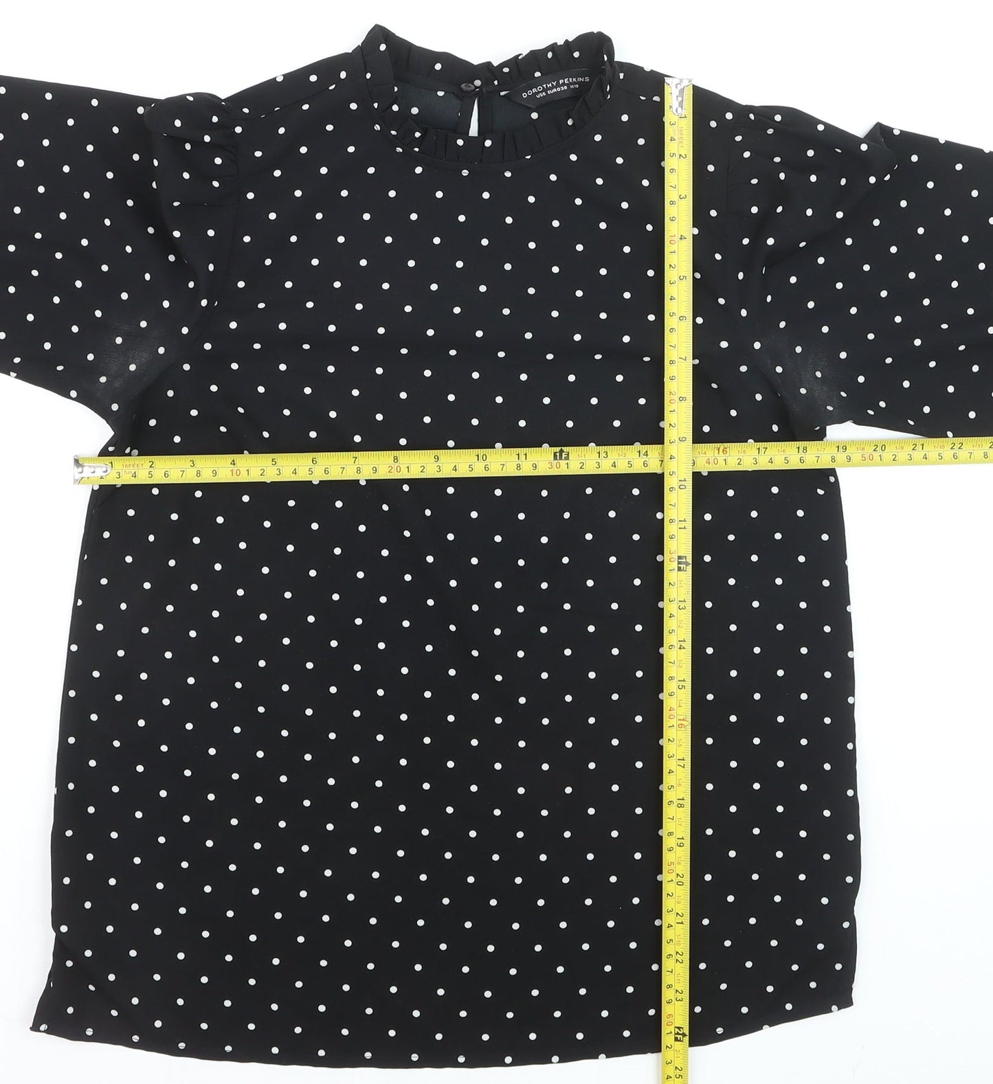 Dorothy Perkins Women Black Polka Dot Long Sleeve Blouse UK 10