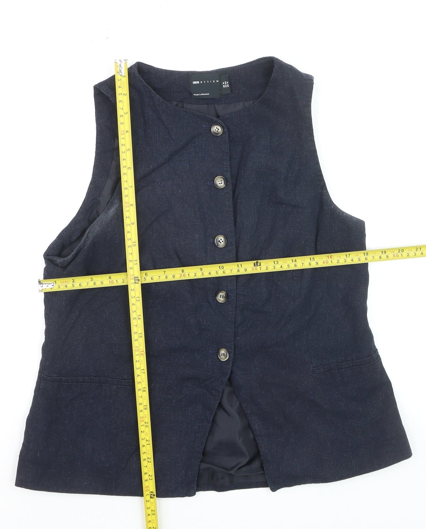 ASOS DESIGN Women's Blue Linen Blend Waistcoat Size 16 Tailored Sleeveless