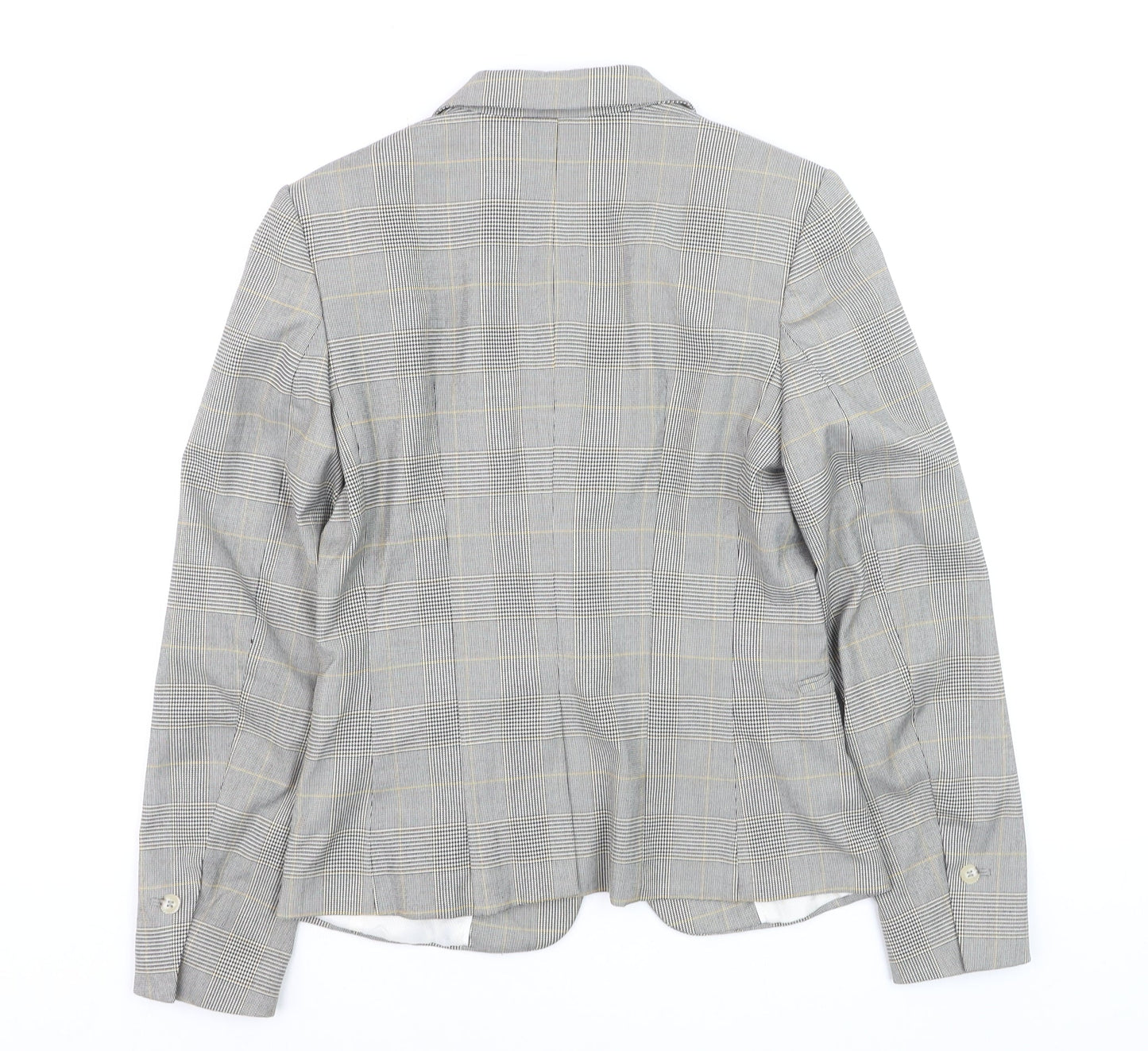 H&M Women Grey Check Blazer UK 8 Tailored Single-Breasted Jacket