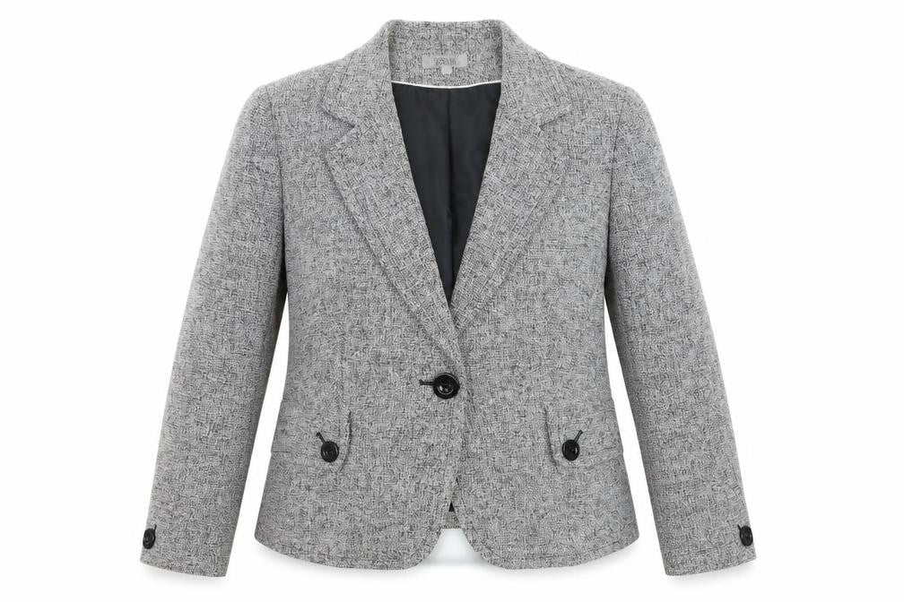 Marks & Spencer Women Grey Tweed Blazer Jacket Size 10 Classic Fit
