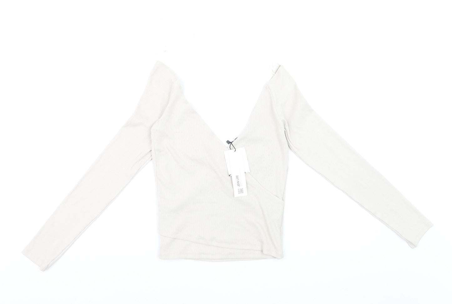 ZARA Women's Beige Long Sleeve Wrap V-Neck Slim Fit Blouse M