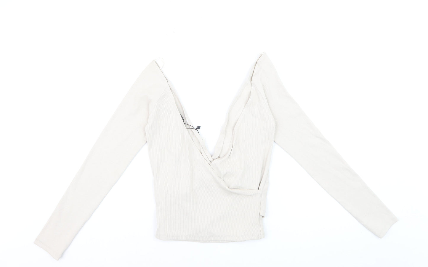 ZARA Women's Beige Long Sleeve Wrap V-Neck Slim Fit Blouse M