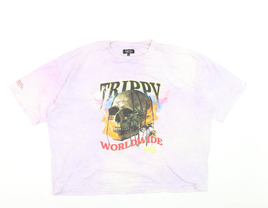 MAN Boohoo Men’s Multicoloured ‘Trippy Worldwide’ Graphic T-Shirt M Relaxed Fit