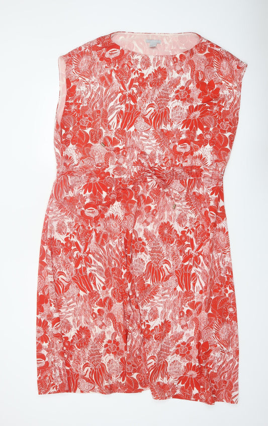 H&M Women Red Floral Sleeveless Shift Dress Size 22