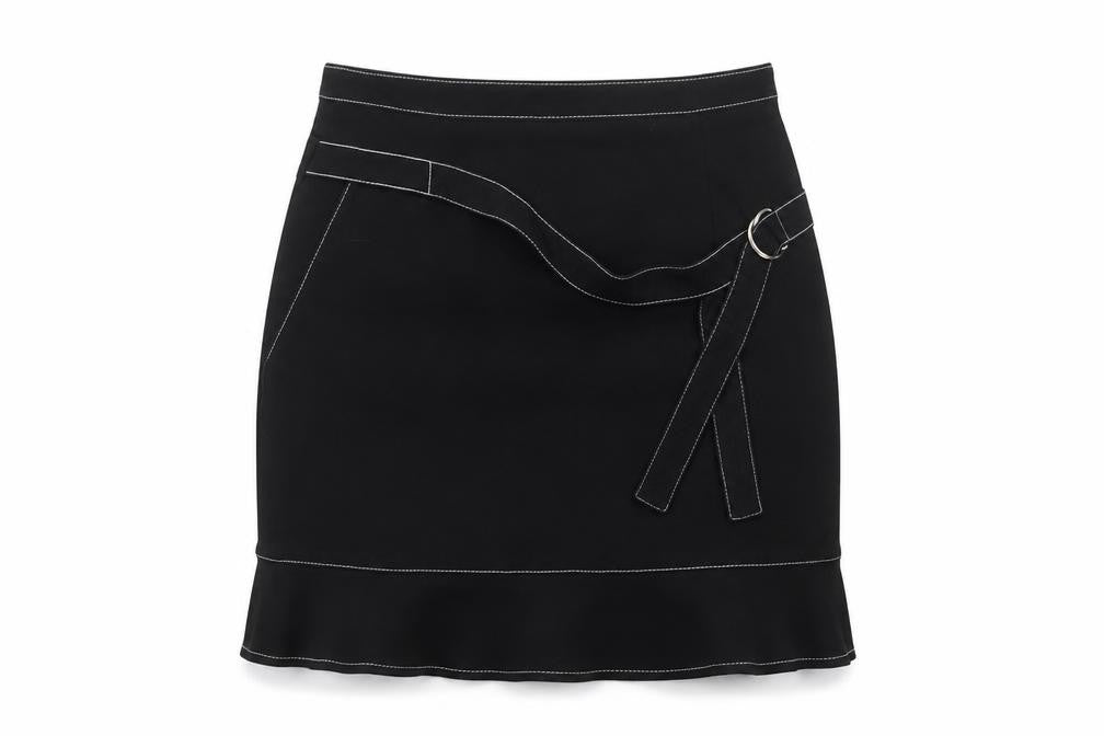 Sandro Women's Black Short Pencil Skirt Size 6 with Buckle Detail