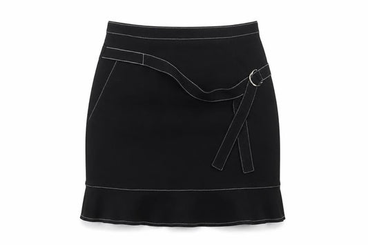 Sandro Women's Black Short Pencil Skirt Size 6 with Buckle Detail