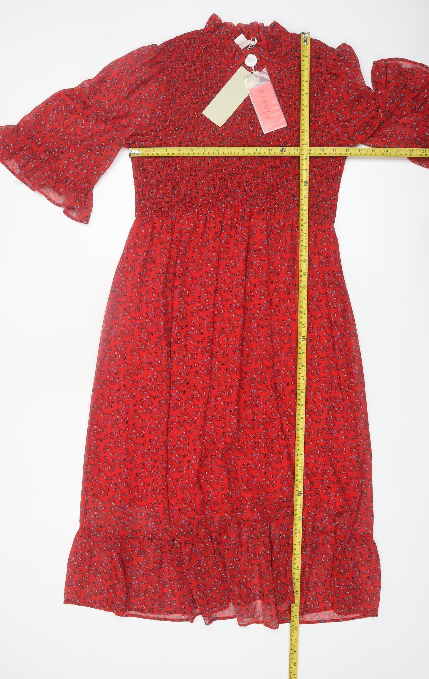 Finery Women Red Floral Midi Fit & Flare Dress Size 16
