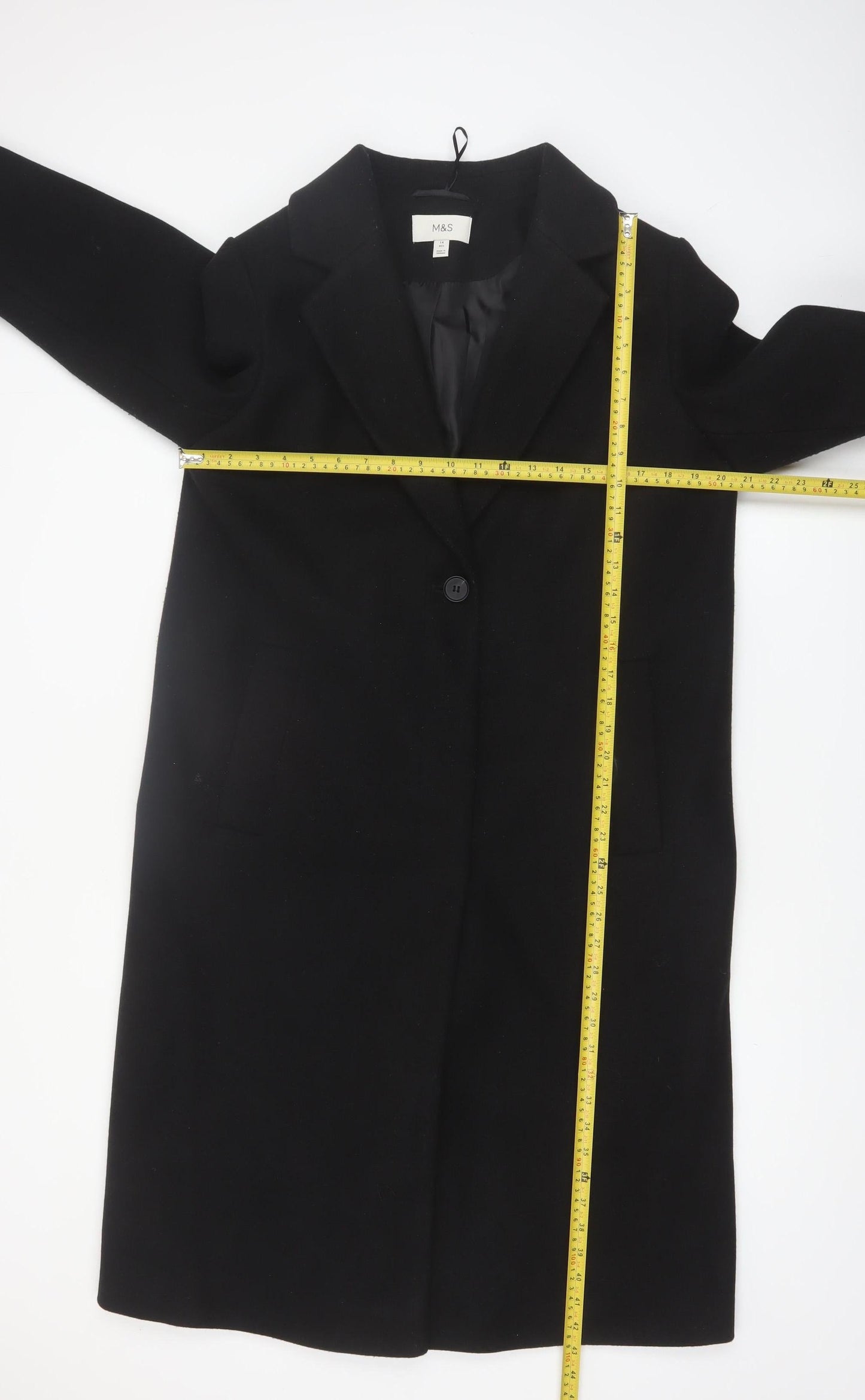 Marks and Spencer Women's Black Wool Blend Long Overcoat Size 14