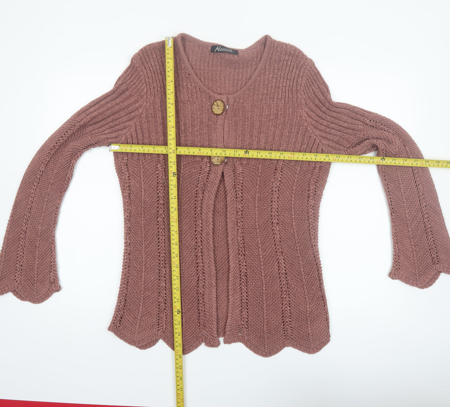 Alexara Women Pink Knit Button Cardigan L Long Sleeve
