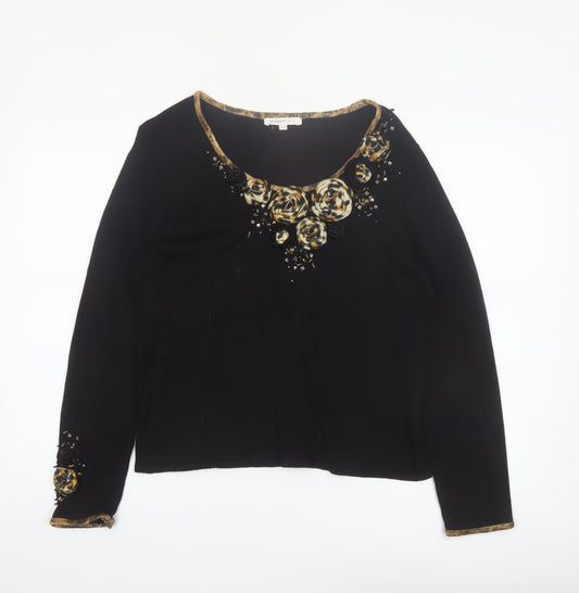 Philippe Carat Women's Black 2XL Beaded Floral Pullover Jumper