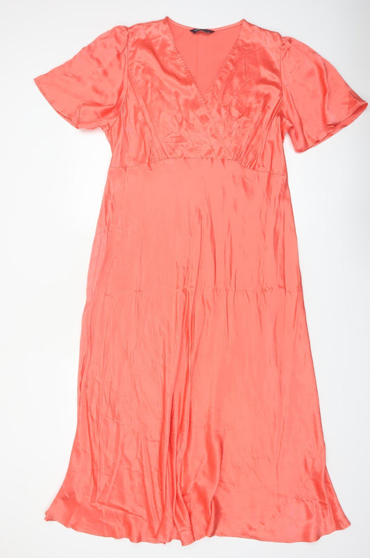 Marks and Spencer Women’s Orange A-Line Viscose Long Dress Size 22