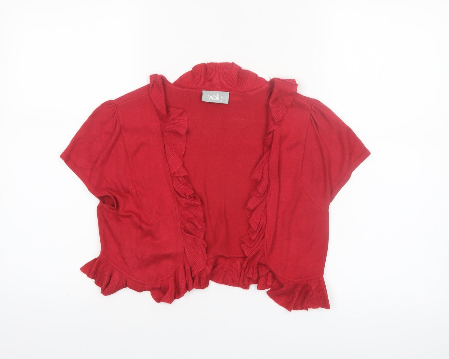 Wallis Women Red Ruffle Short Sleeve Knit Cardigan Size M