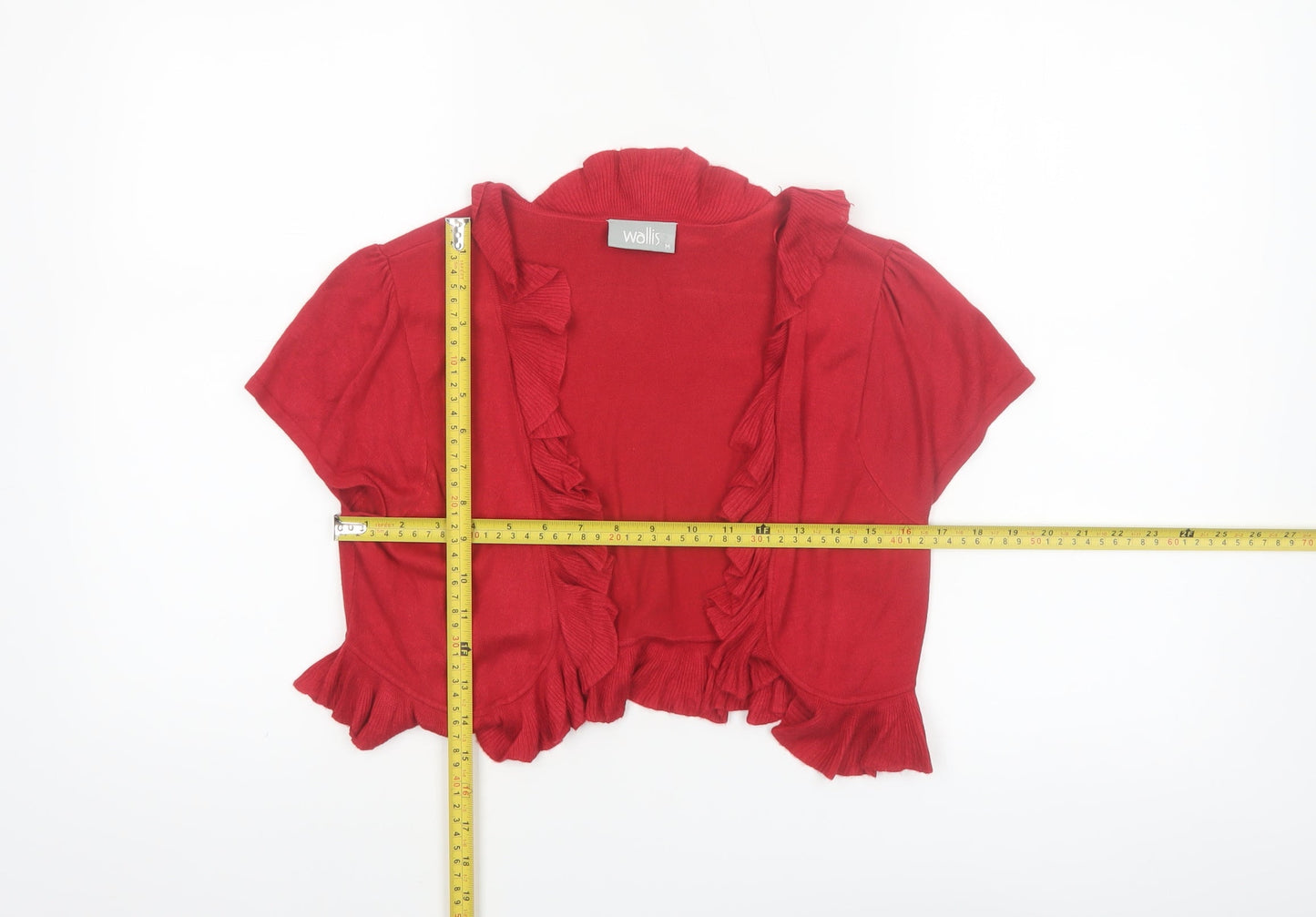 Wallis Women Red Ruffle Short Sleeve Knit Cardigan Size M