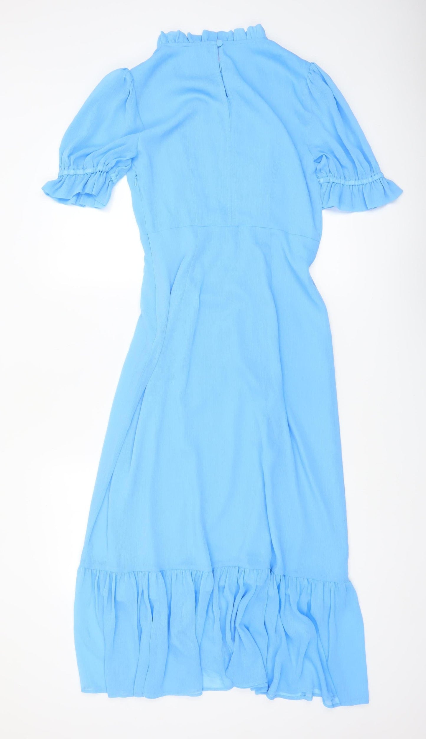 Finery Women Blue Midi Fit & Flare Dress UK 10 Ruffle Puff Sleeve