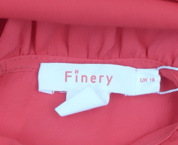 Finery Women Red Midi Fit & Flare Puff Sleeve Ruffle Dress Size 10