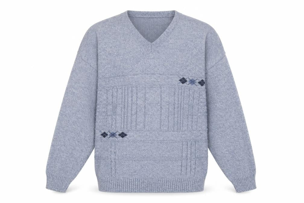 Bannockburn Men's Blue Argyle V-Neck Acrylic Jumper 2XL