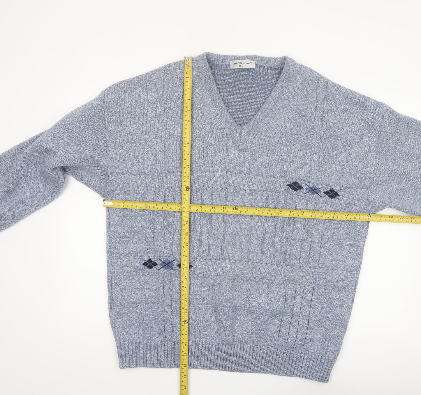 Bannockburn Men's Blue Argyle V-Neck Acrylic Jumper 2XL