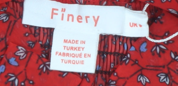 Finery Women’s Red Floral Midi A-Line Dress Size 8