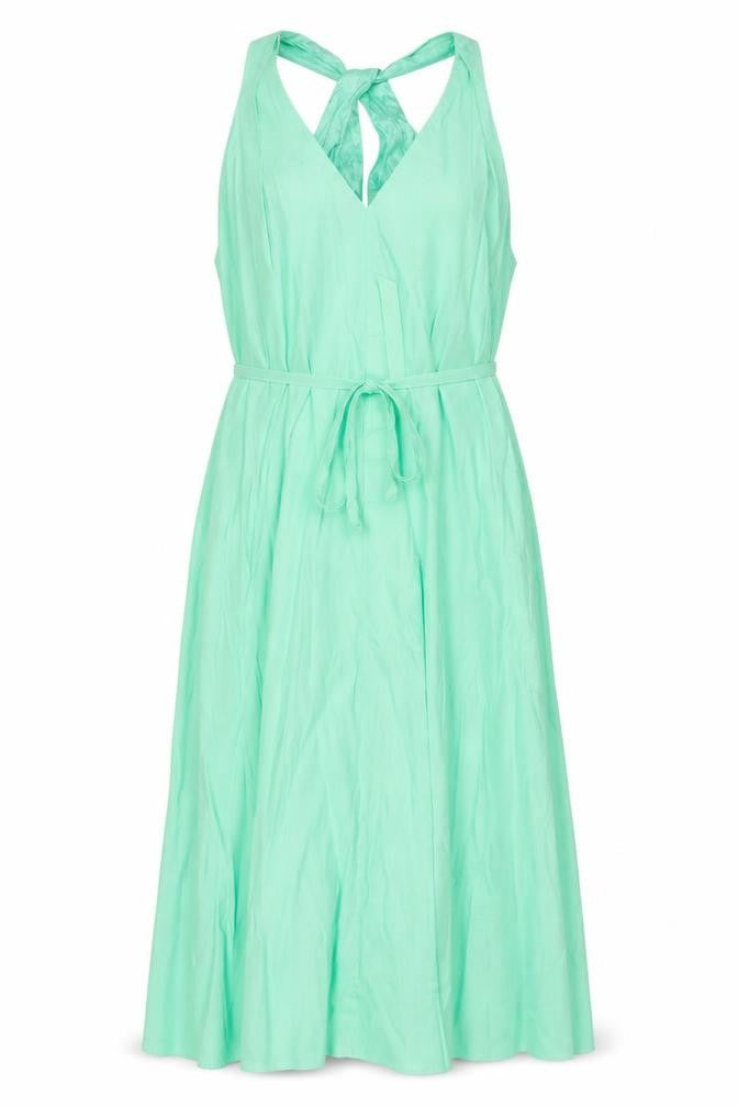 Marks & Spencer Autograph Green Linen Blend Halter Fit & Flare Plus Size 24 Dress