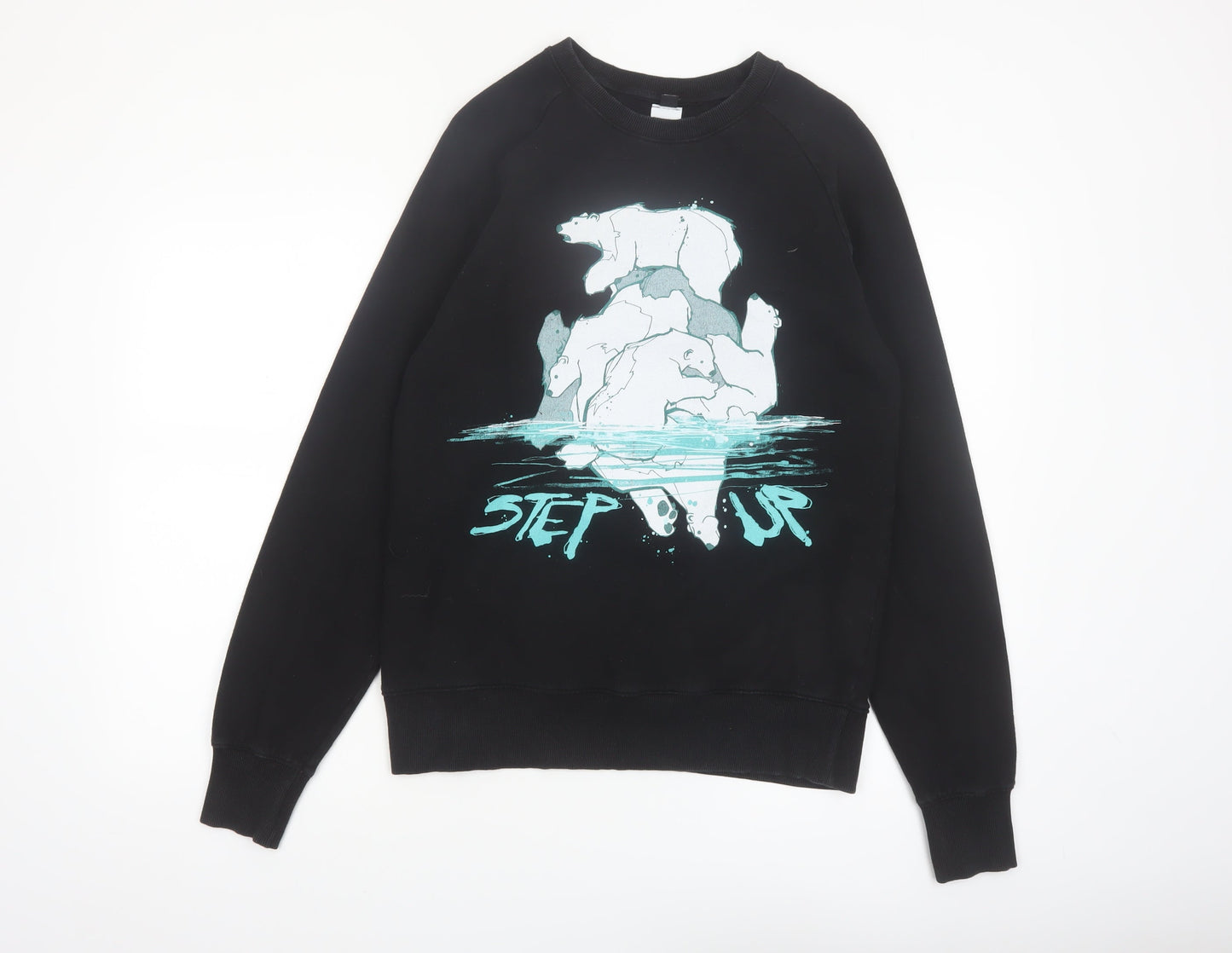 Step Up Mens Black Graphic Polar Bear Sweatshirt M - Organic Cotton Pullover