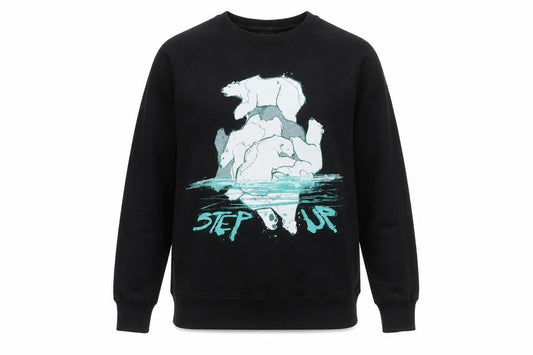 Step Up Mens Black Graphic Polar Bear Sweatshirt M - Organic Cotton Pullover