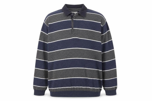 Atlantic Bay Men's Blue Striped Collared Henley Jumper 2XL