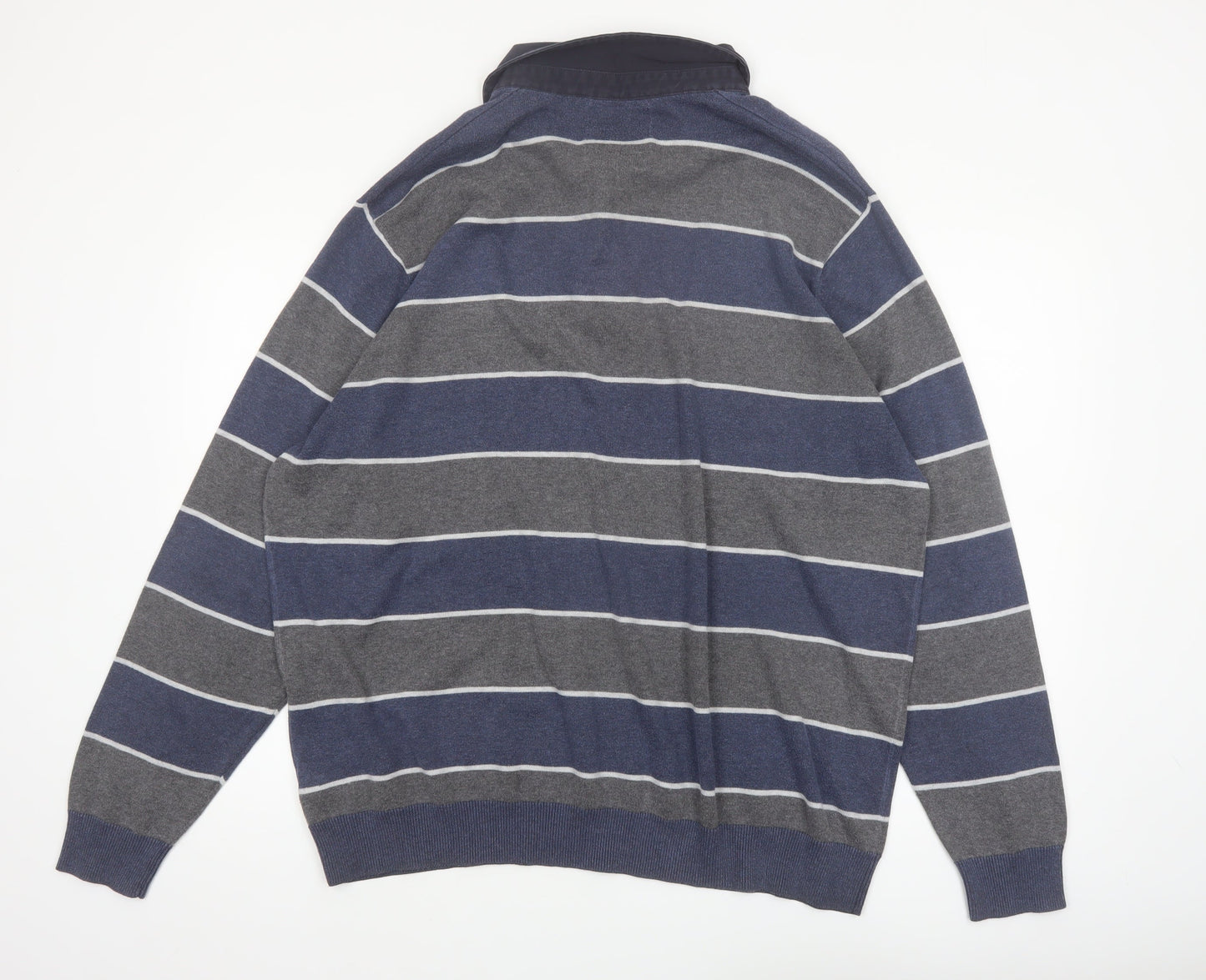 Atlantic Bay Men's Blue Striped Collared Henley Jumper 2XL