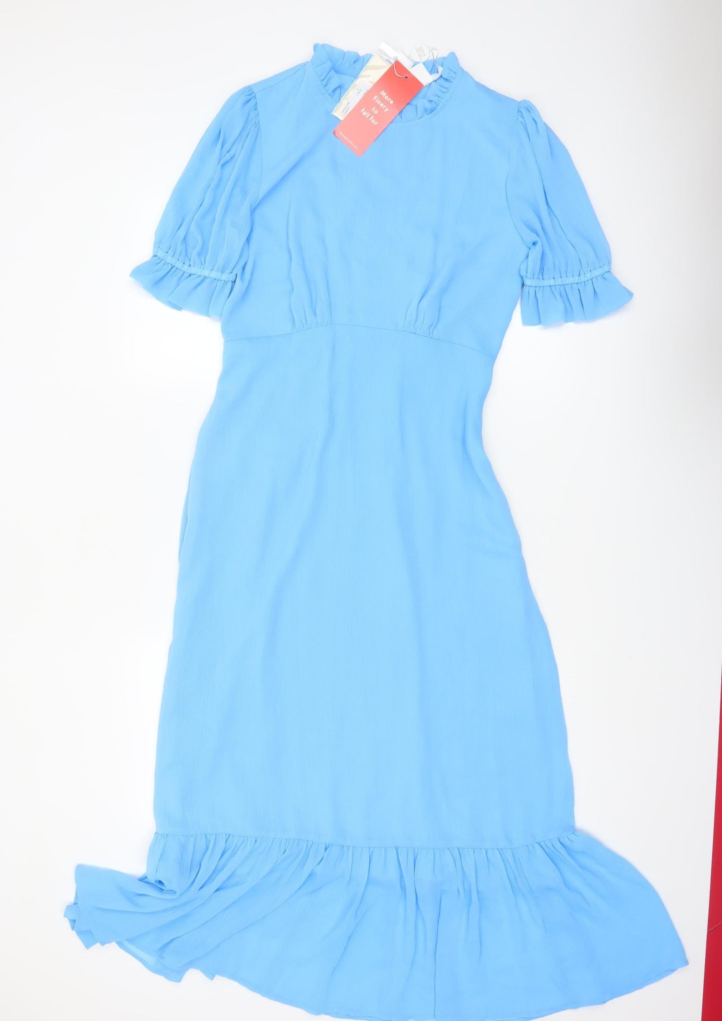 Finery Women Blue Midi Fit & Flare Dress UK 10 Short Sleeve Ruffle