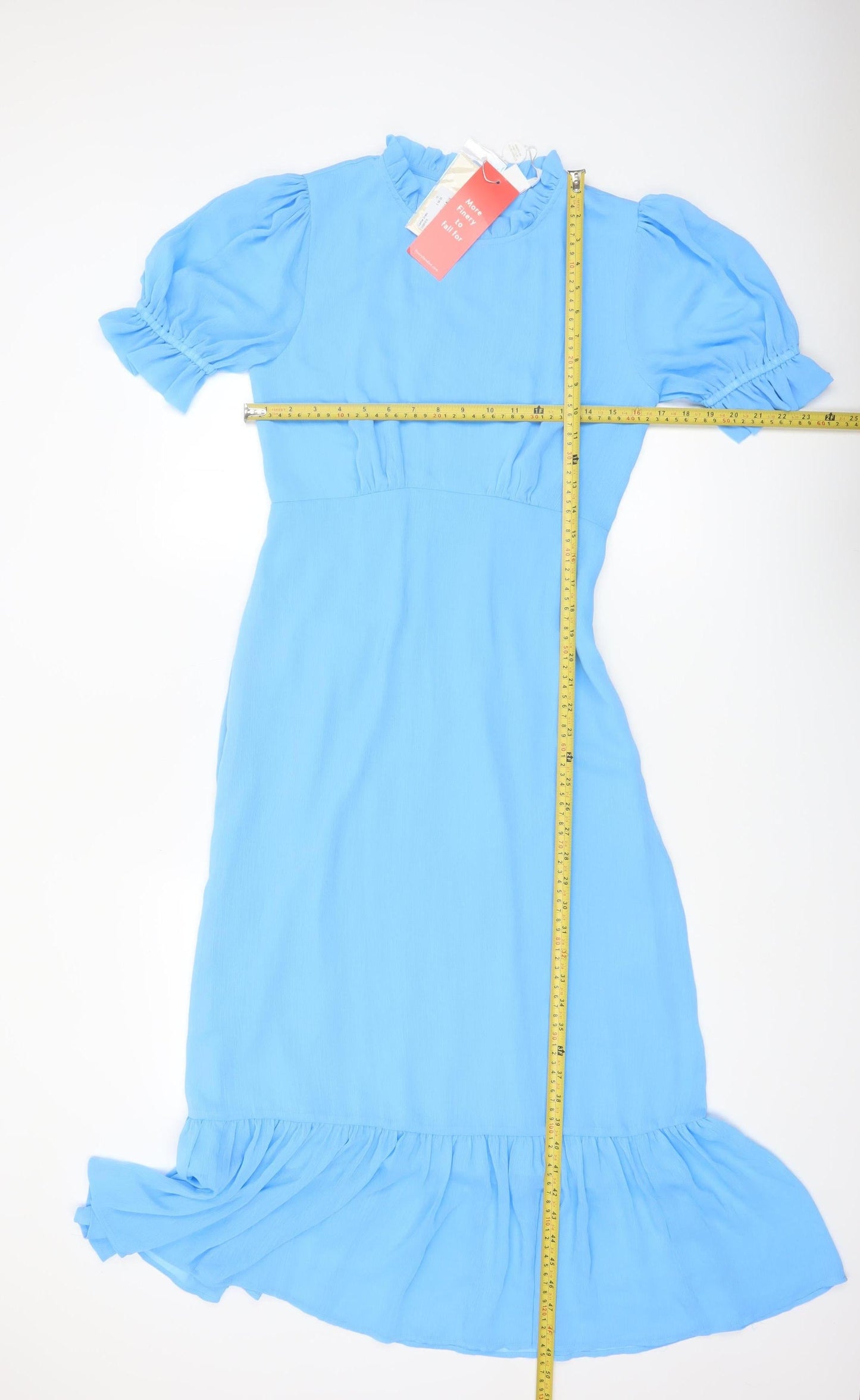Finery Women Blue Midi Fit & Flare Dress UK 10 Short Sleeve Ruffle