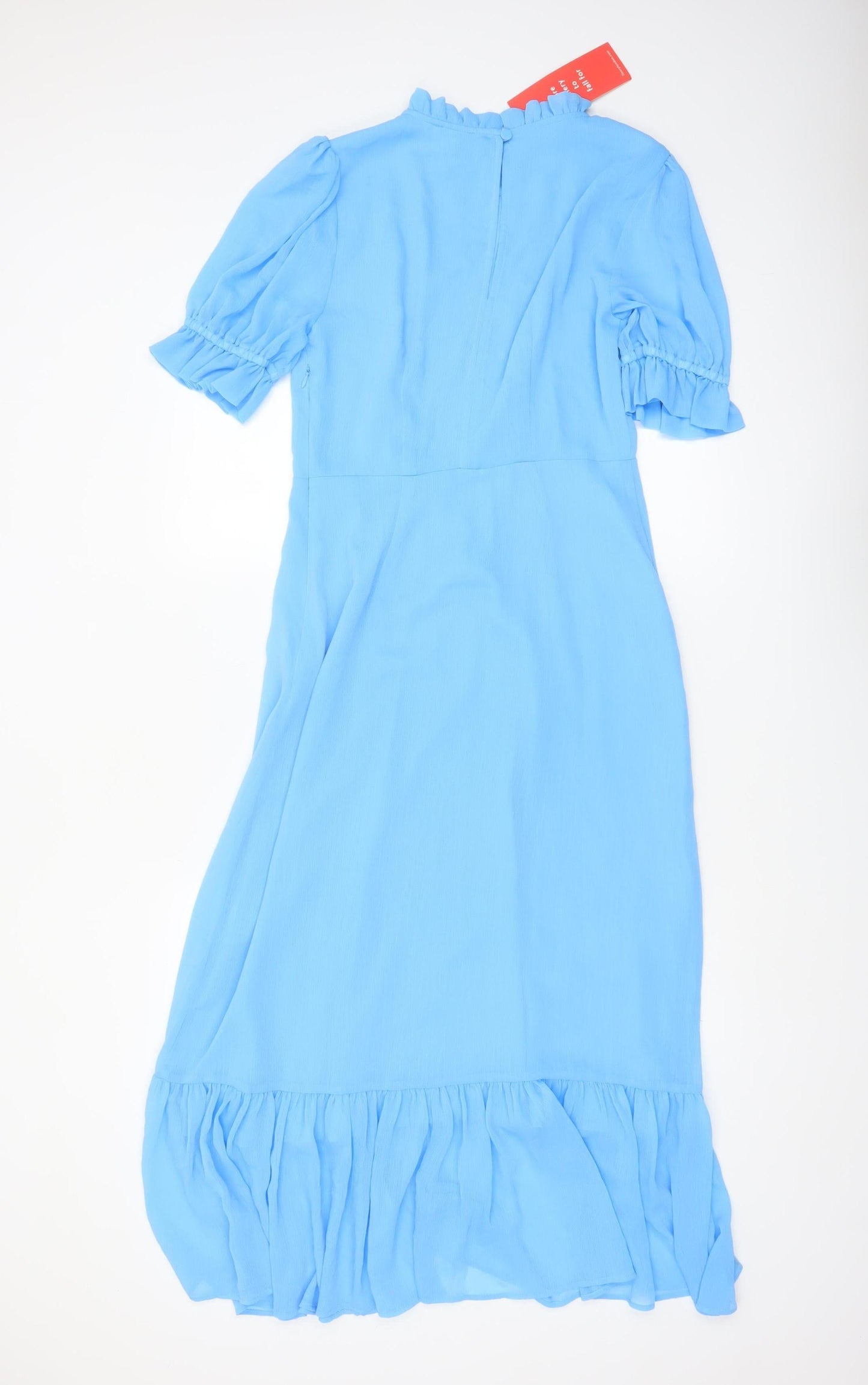 Finery Women Blue Midi Fit & Flare Dress UK 10 Short Sleeve Ruffle