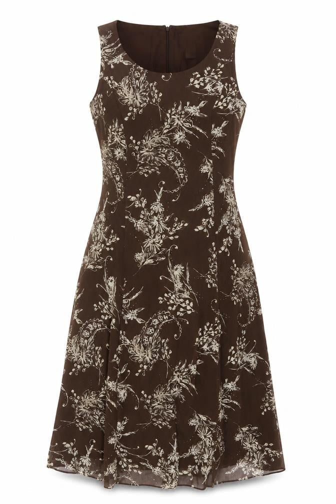 Studio I Women Brown Floral Sleeveless A-Line Dress Size 12