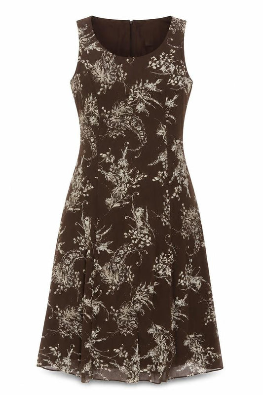 Studio I Women Brown Floral Sleeveless A-Line Dress Size 12
