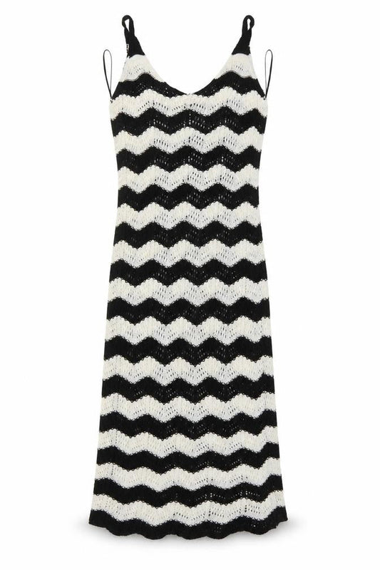 New Look Women’s Black Beige Crochet Knit Midi Slip Dress Size M
