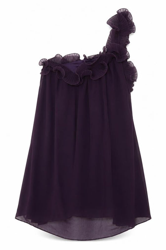 Miso Women Purple Size 12 One Shoulder Ruffle Chiffon Dress