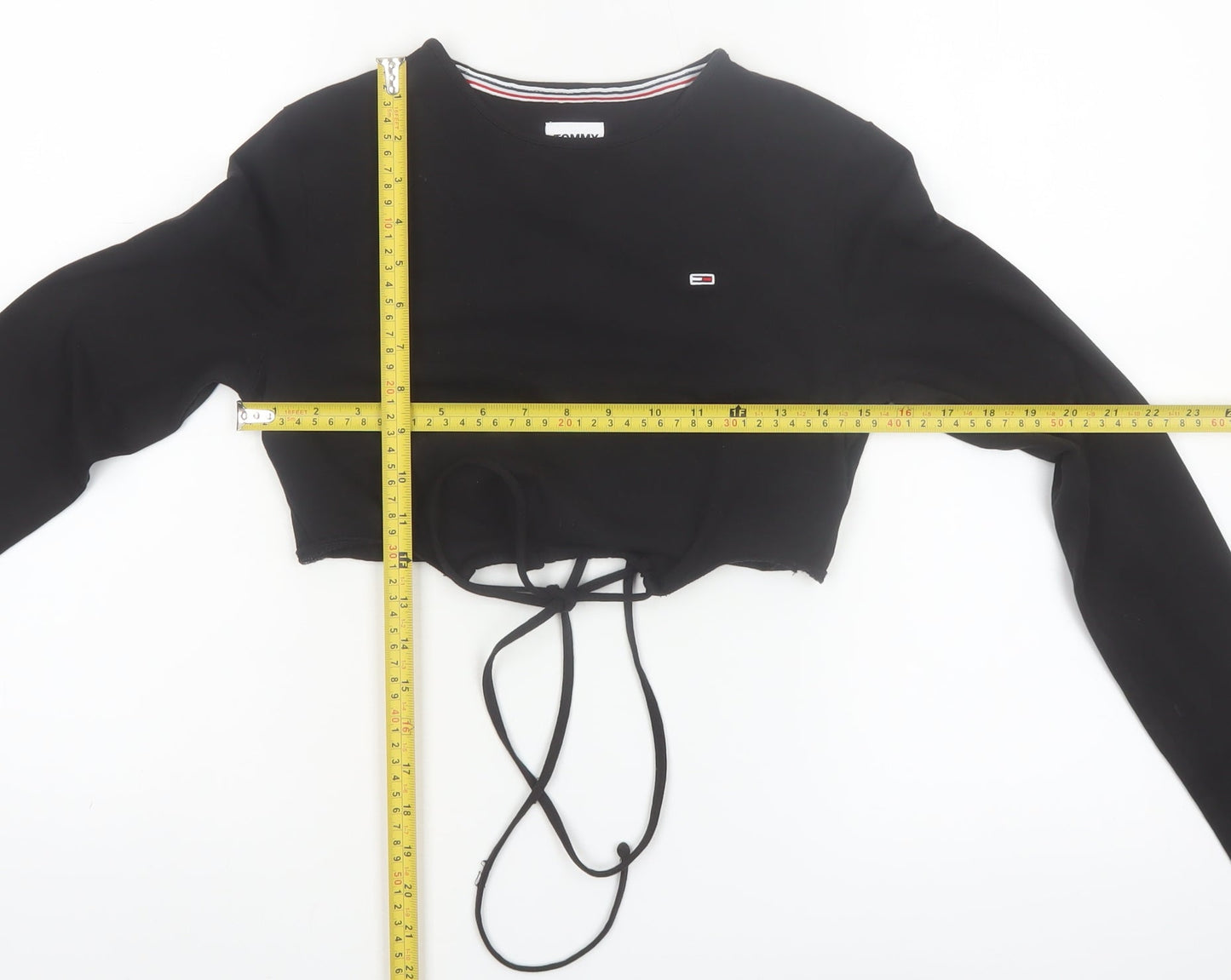 Tommy Jeans Women's Black Cropped Long Sleeve Top M