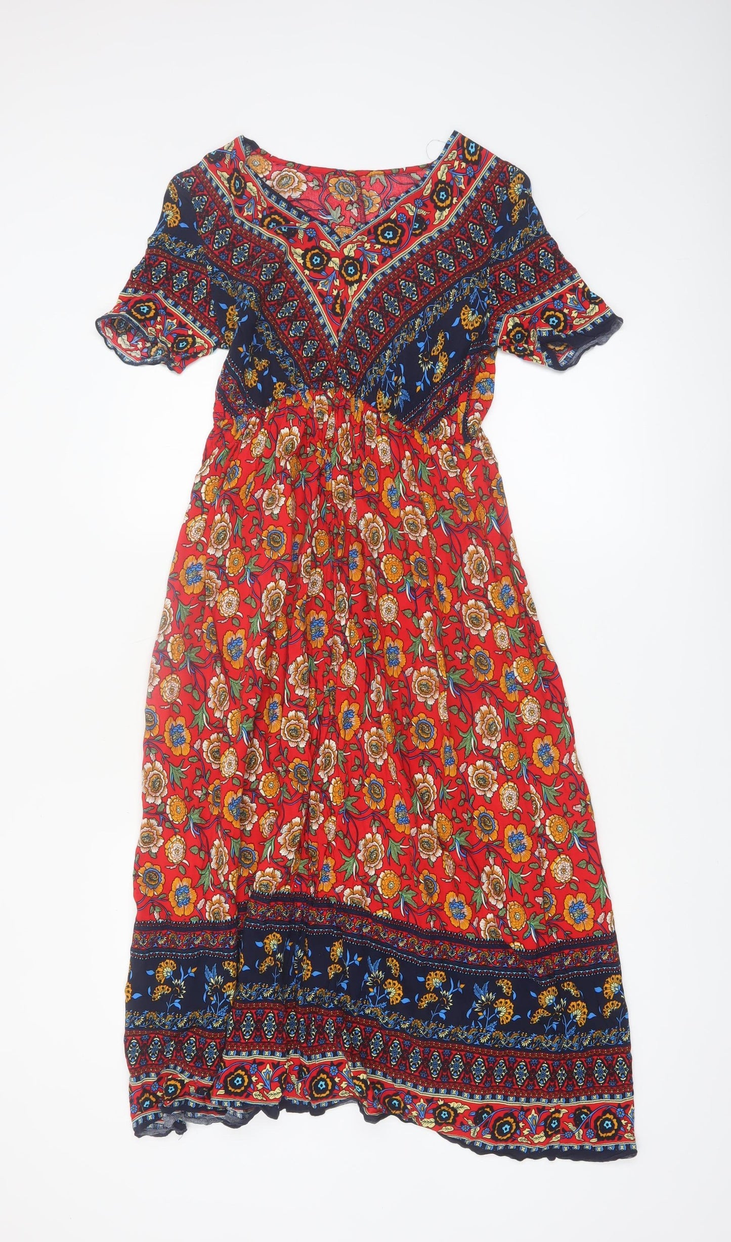 SHEIN Women's Multicoloured Floral Bohemian Midi Dress Size 8